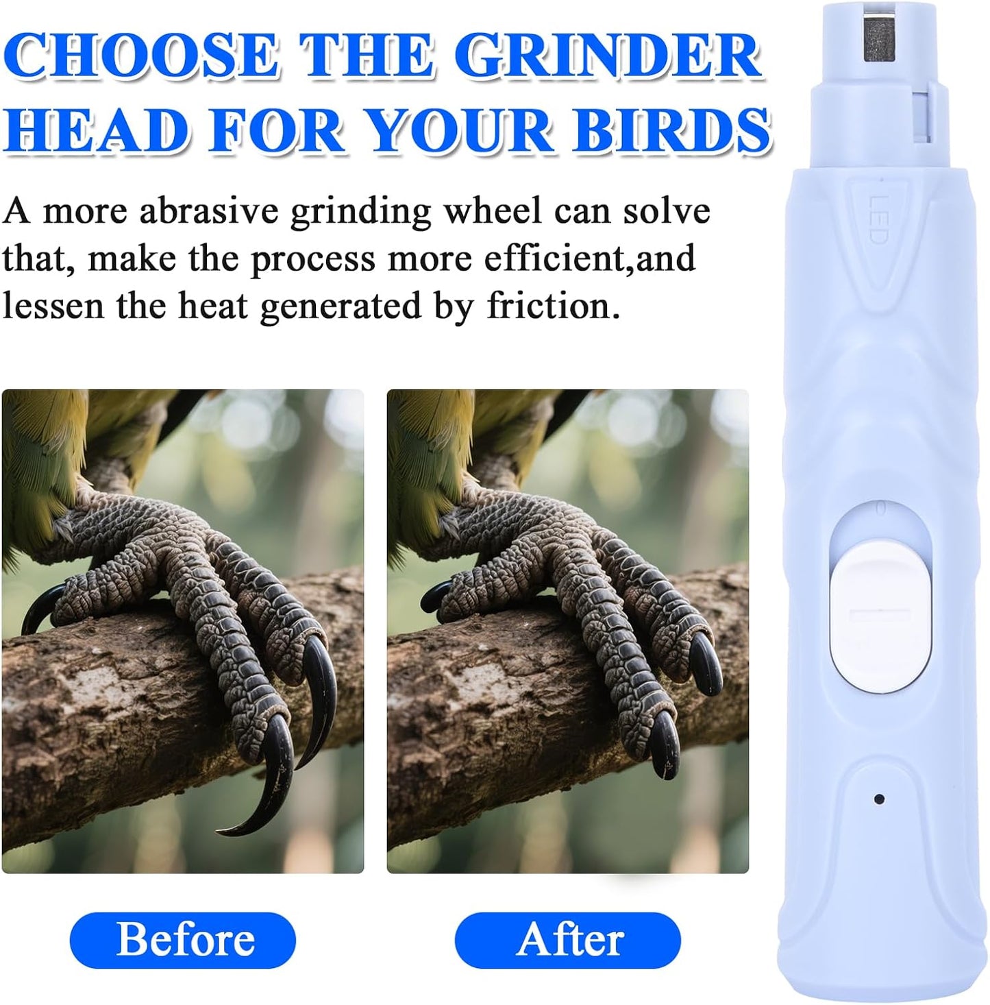 Bird Nail Grinder,Automated Bird Beak Grinder,3-in-1 Nail Care Kit with Nail Clippers and Nail File for Parrots, Budgies, Parakeets, Finches and Lovebirds, Hamsters, Rabbits