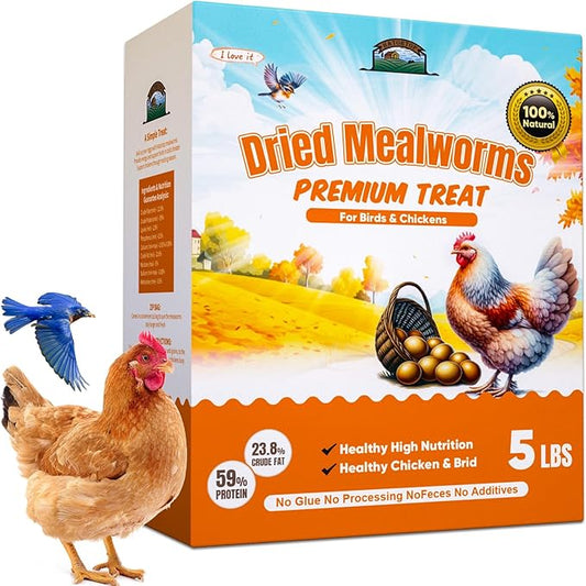 Dried Mealworms for Chickens & Birds Treats Bulk, 5LB Non-GMO Meal Worms Dried for Wild Birds, Turkeys, Reptile Feed - High Protein Grub Chicken Worms for Laying Hens, 100% Natural Mealworms Bird Food