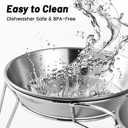 Elevated Cat Bowls, 5.9 Inch Wide Stainless Steel Cat Food Bowls with Metal Stand Whisker Stress-Free, Raised Food and Water Dish for Cats, Kitten