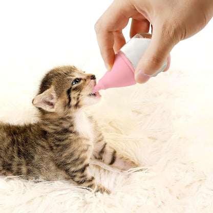 RockTech Ergonomic Kitten Bottle Feeding kit, Puppy Bottles for Nursing Puppy Milk -40ml Anti-Choking Slow Flow Nursing Bottle for Newborn Kittens/Puppies/Small Animals (Pink)