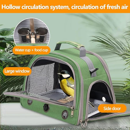 Bird Backpack,with Feeder Cups Tray Perch Portable Breathable Bird Carrier,for Small Birds Parrots Cockatiels (Black)