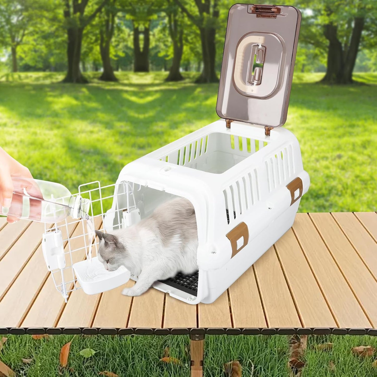 Hard-Sided Plastic Dog and Cat Kennel,Two-Door Pet Carrier, Plastic Wire Door, Top or Front Loading,Pets up to 22LBS,Fully Breathable, Perfect for Traveling/Hiking/Camping/Veterinary Visits