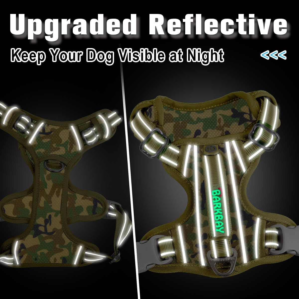 BARKBAY Dog Harness No Pull with ID Tag Pocket - Heavy Duty, Reflective, Easy Control for Large Dogs(Camo,XS)