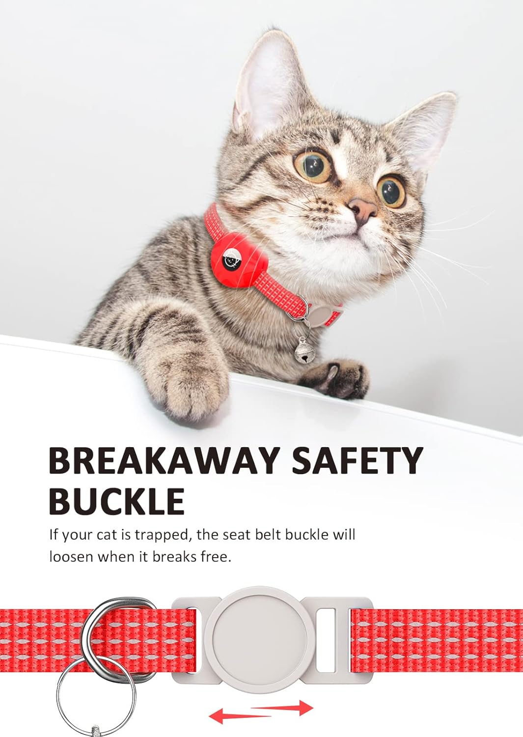 AirTag Cat Collar, Reflective Kitten Collar Breakaway Apple Air Tag GPS with Holder and Bell, Lightweight Tracker Collars for Girl Boy Cats, Kittens Puppies (Red)