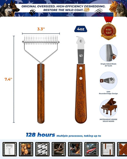 Dog Brush for Shedding 20 Blade Dematting Tool Pet Brush, Undercoat Rake for Large Medium Small Dogs and Cats, Shedding Dog Comb for Grooming, Premium Wood Handle, Efficiently Detangle and Groom Coats