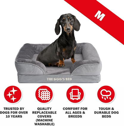 The Dog’s Bed, Orthopedic Standard Foam Waterproof Dog Bed with Standard Support, Medium Silver Grey Plush, Waterproof, Supportive Dog Bed with Replaceable Covers