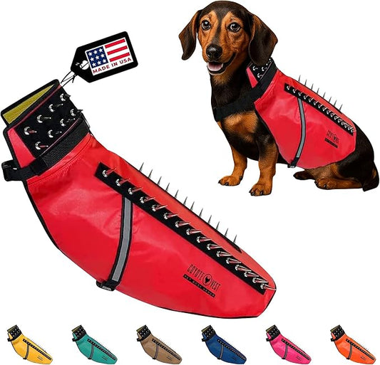 CoyoteVest Dog Harness Protection Vest, Reflective Dog Accessories with Spikes to Shield Your Pet from Raptor and Animal Attacks, Proudly Made in America (Large, Red)