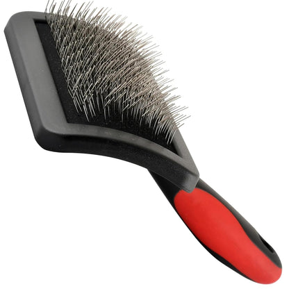 Jeffers Pet Soft Pin Universal Slicker Brush for Dogs & Cats – Soft, Flexible Bristles for Sensitive Skin, Curved Head for Better Coat Penetration, Non-Slip Grip – Black, Red - Small