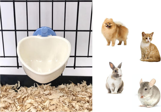 Choco Nose Patented Removable Heart Shaped Food Bowl for Dogs/Puppies/Rabbits/Cats/Guinea Pigs/Chinchillas/Birds -Water Dish for Small Pets or Animals - for Wire Cages or Crates 8 oz, Blue (C607)