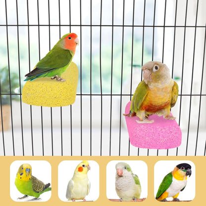Wontee Bird Chewing Toys Grinding Beak Bird Perch Stand for Budgies Parakeets Cockatiels Lovebirds Conures Rats Squirrels, 2 Packs (Yellow+Fuchsia)