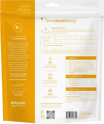 smallbatch Pets Freeze Dried Raw Dog Food, Pork Recipe, 14 oz, Organic High Protein Dog Food, Grain Free, Made in The USA, Humanely Raised Meat, Single Protein, for Picky Eaters, Hydrate & Serve