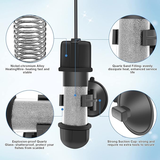 hygger Small Aquarium Betta Heater, Submersible Fish Tank Heater 10W/25W/50W/100W with LED Digital Display, Suitable for Marine Saltwater and Freshwater up to 5/10/16/26 Gallon