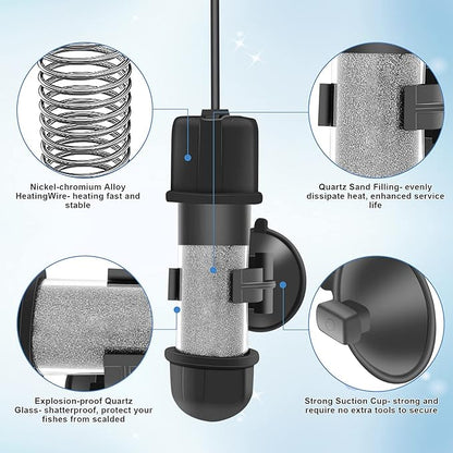 hygger Small Aquarium Betta Heater, Submersible Fish Tank Heater 10W/25W/50W/100W with LED Digital Display, Suitable for Marine Saltwater and Freshwater up to 5/10/16/26 Gallon