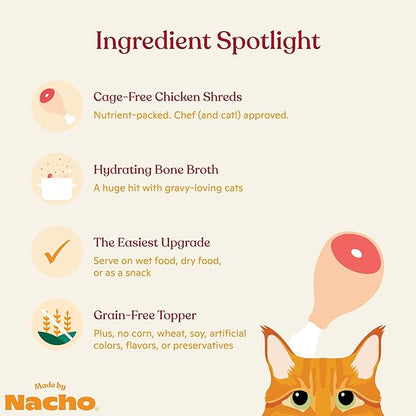 Made by Nacho Homestyle Bone Broth with Cage-Free Chicken Shreds for Extra Hydration, Limited-Ingredient - 24ct