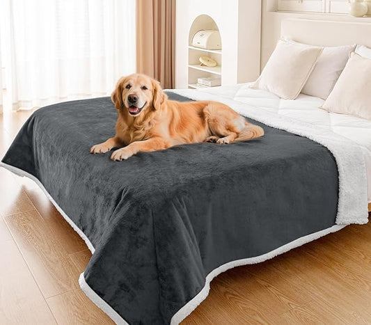Smiry Waterproof Blanket Throw for Large Dogs, Soft Reversible Dog Blanket for Sofa Couch Bed, Washable Leakproof Sherpa Fleece Furniture Couch Cover Protector(60"x80", Dark Grey/White)