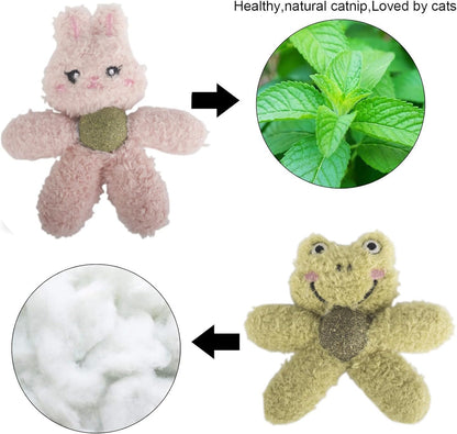 Cat Toys with Catnip Kitten Chew Bite Supplies Boredom Relief Fluffy Kitty Teeth Cleaning Chewing Cat Lovers Interactive Plush Gift (Rabbit&Panda)