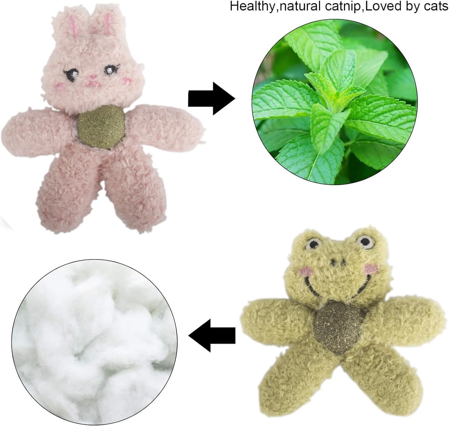 Cat Toys with Catnip Kitten Chew Bite Supplies Boredom Relief Fluffy Kitty Teeth Cleaning Chewing Cat Lovers Interactive Plush Gift (Frog&Frog)