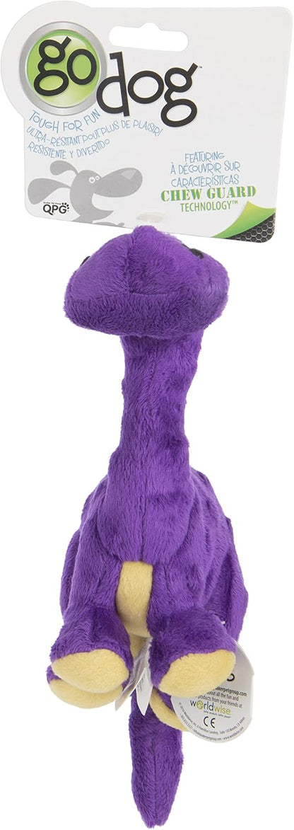 goDog Dinos Bruto Squeaky Plush Dog Toy, Chew Guard Technology - Purple, Small