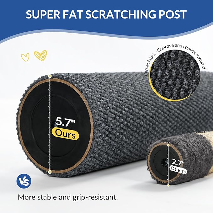 Cat Craft Cat Scratching Post Large Reticulate Carpet Scratching Post for Indoor Cats, Tall Cat Scratch Post, Carpet Cat Scratcher with Replaceable Toys, Sturdy Base, Large, Gray