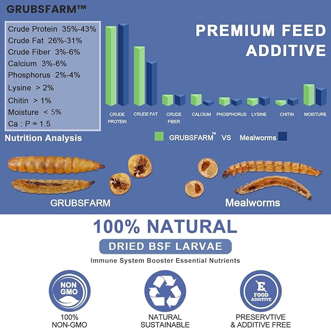 Premium Chicken Treats 2LBS - Superior to Dried Mealworms - Non-GMO & 85X More Calcium Than Meal Worms - Molting & Laying Supplement - BSF Larvae Treats for Layer Hens, Ducks Wild Birds