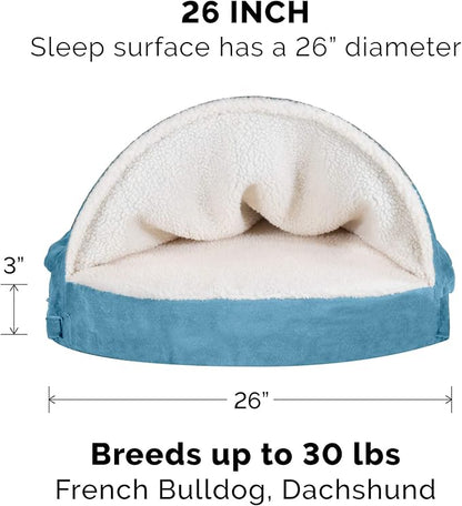 Furhaven 26" Round Orthopedic Dog Bed for Medium/Small Dogs w/ Removable Washable Cover, For Dogs Up to 30 lbs - Sherpa & Suede Snuggery - Blue, 26-inch