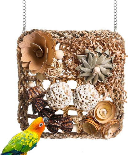 Bird Foraging Toys Natural Bird Toys Conure Toys Parrot Shredding Hanging Toys for Small Birds Parakeet Cockatiel Conure Lovebird Budgie