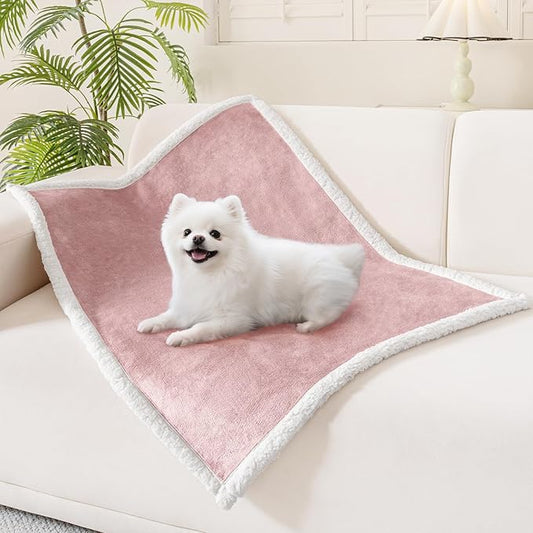 Smiry Waterproof Blanket Throw for Large Dogs, Soft Reversible Dog Blanket for Sofa Couch Bed, Washable Leakproof Sherpa Fleece Furniture Couch Cover Protector(30"x40", Pink/White)