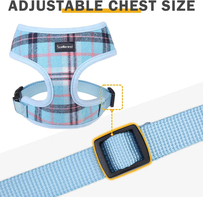 SCENEREAL Puppy Dog Harness with Leash Set for Small Medium Sized Dogs, Soft Mesh Step in Pet Harnesses and Leash, No Chock Plaid Adjustable No Pull Vest for Dogs Cats, Chihuahua,Bulldog (Blue M)