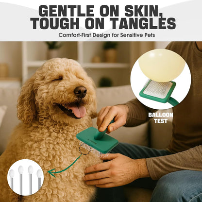 Dog Slicker Brush for Dogs Grooming Kit 4PCS | Large Dog Brush for Goldendoodles Poodles Doodles | Long Pin Haired Brush | Poodle Brushes and Comb (Green)