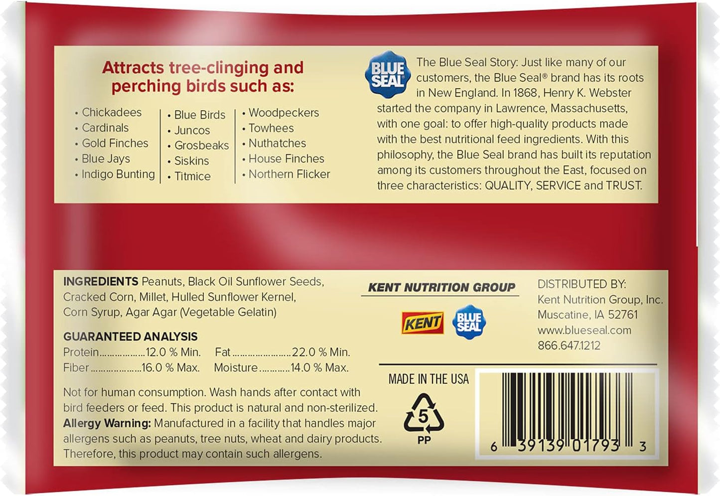 Blue Seal Woodpecker Suet Treat Bars for Wild Birds - No Mess Suet Feed, Food for Woodpeckers, Cardinals, Sparrows & More - 8 oz Bird Seed Cakes (Pack of 12)