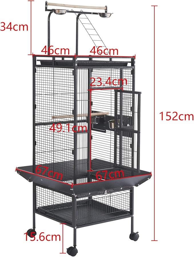 61 Inch Wrought Iron Large Bird Flight Cage with Rolling Stand for Budgie Parakeet Conure 18" L x 18" W x 61" H