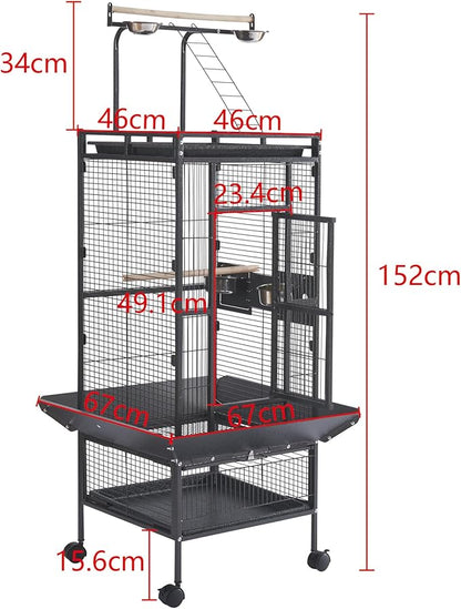 61 Inch Wrought Iron Large Bird Flight Cage with Rolling Stand for Budgie Parakeet Conure 18" L x 18" W x 61" H
