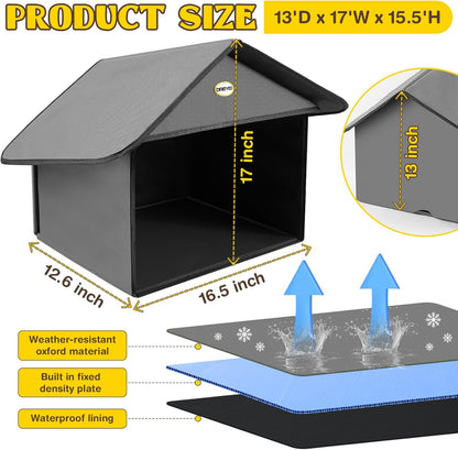 Dreyoo 1 Pack Outdoor Cat Feeding Station for Food & Water, Weatherproof Outdoor Kitty Dining Room Cat Shelter for Stray, Feral Cats and Community Cats, 13”d x 17”w x 15.5'h (Dark Grey)
