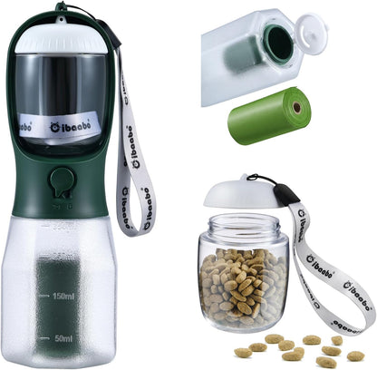Dog Water Bottle with Food Container & Poop Bag Holder, Travel Water Bowl, Portable Pet Dispenser, Dog Gifts Stuff Accessories Items, Puppy Essentials for Yorkie Chihuahua Walking Hiking