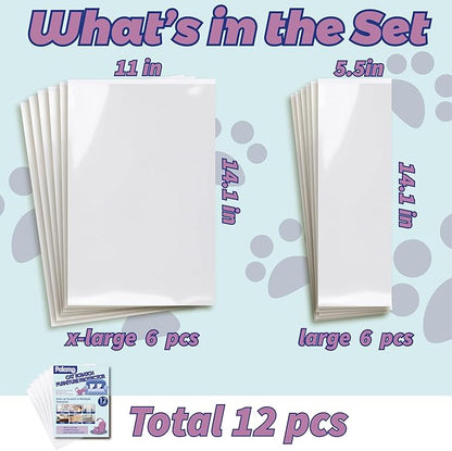 Anti-Cat Scratch Furniture Protector-12-Pack –Single-Sided, Heavy-Duty Self-Adhesive Tape, No-Residue for Couch, Doors & Walls - NO PINS