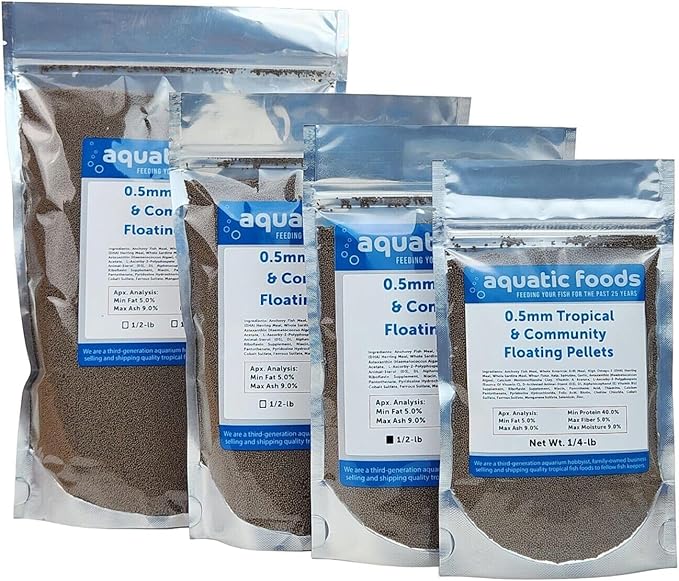 Aquatic Foods Inc. 0.5mm - 1/64" Tropical & Community Fish Floating Micro Pellets for Tetras, Guppies, Angel Fish, Small Cichlids, Goldfish. All Tropical Fish. - WL…2-lbs Foil Pouch Bag