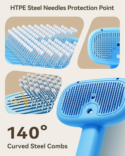 ROJECO 3-in-1 Pet Steam Brush for Cats&Dogs - Detangling Comb with Adjustable Mist, Handheld Deshedding Grooming Tool for Long/Short Hair, Massage Brush & Shedding Control Gift,Cordless (Blue)