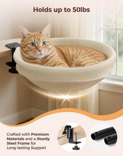 Large Cat Desk Bed, Sturdy Rotating Cat Desk Perch with Removable Washable Fabric Cover, Supports up to 50 lbs