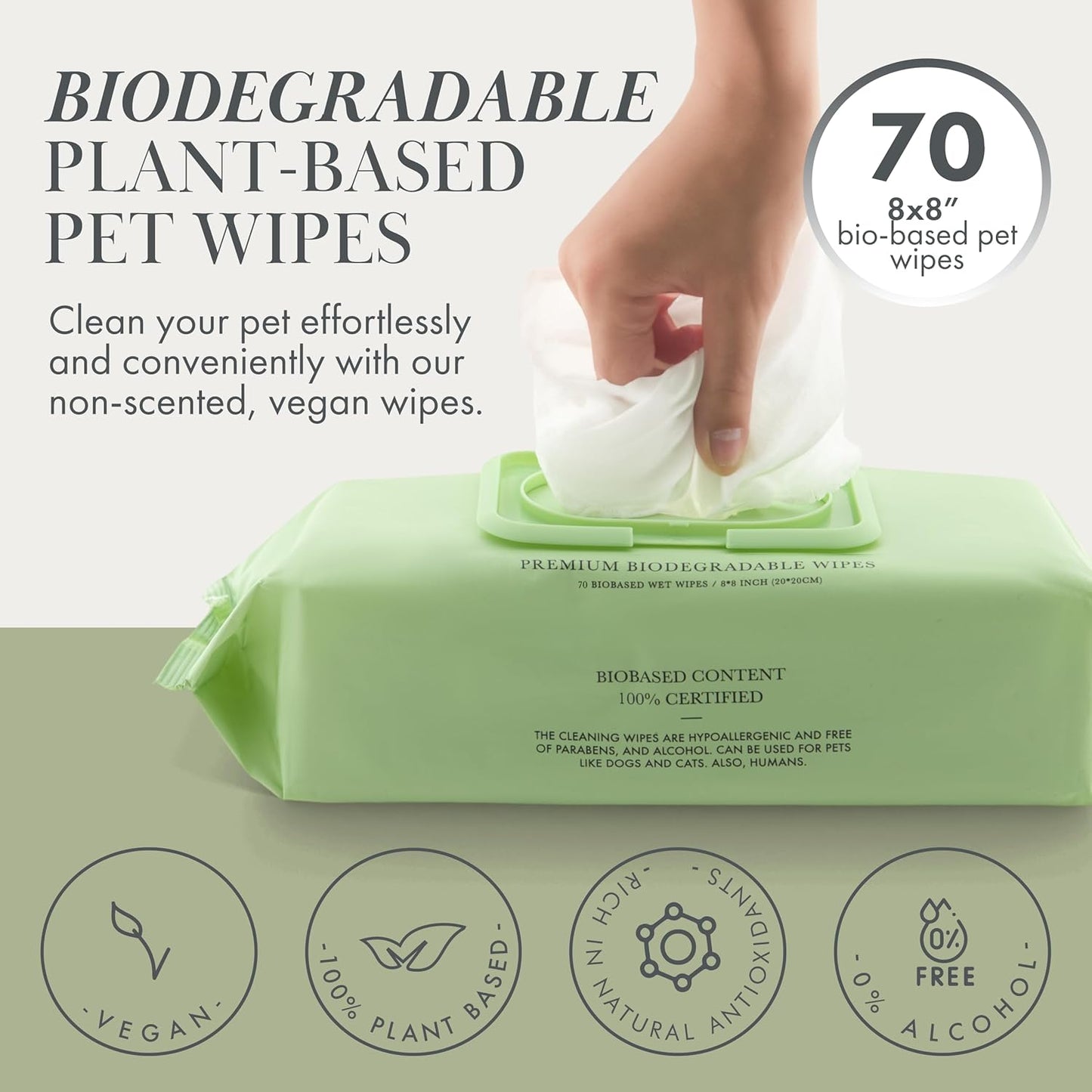 Nina Woof Dog Wipes – Fragrance-Free, Alcohol-Free, Hypoallergenic Pet Grooming Wipes with Aloe Vera, Biodegradable, for Dogs & Cats: Paws, Face, Ears & Butt – (70 Count)