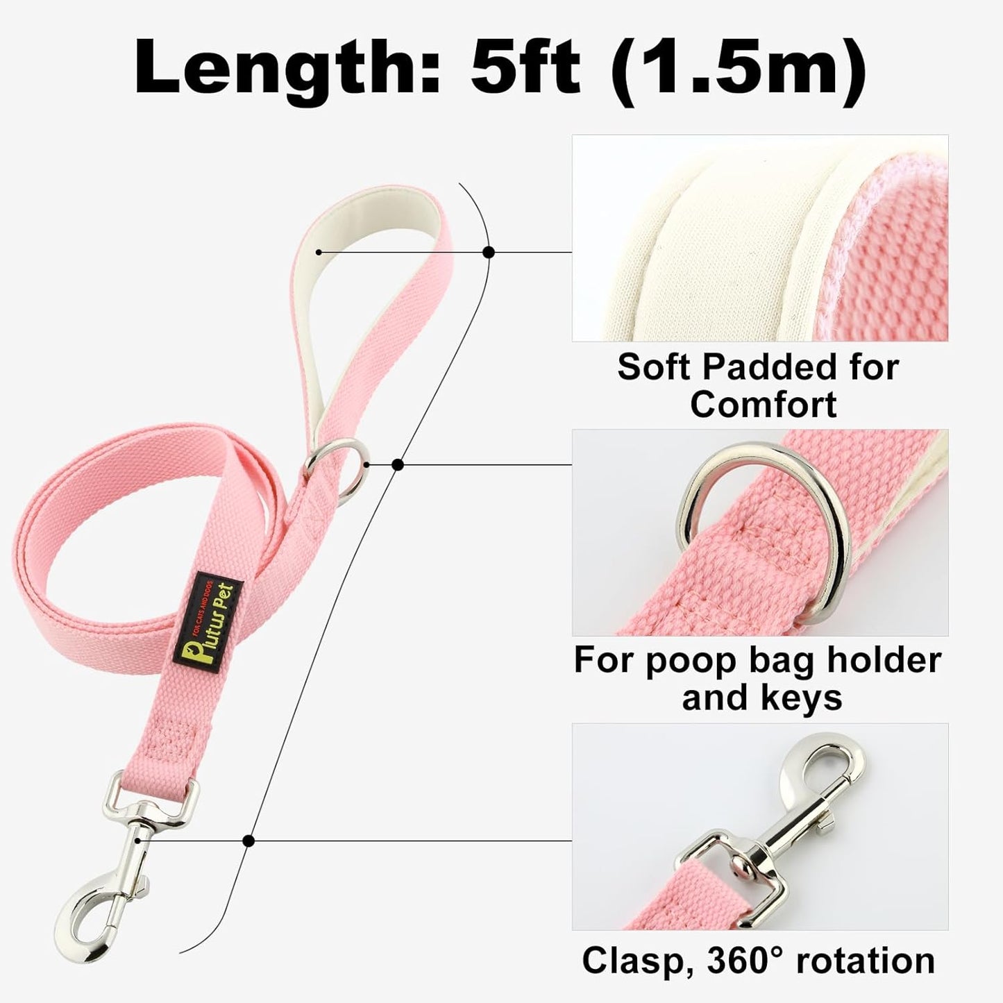 Plutus Pet Cotton Dog Harness and Leash Set, Reflective and Soft Padded, Quick Fit Vest Harness, for Small, Medium and Large Dogs, Pink, M