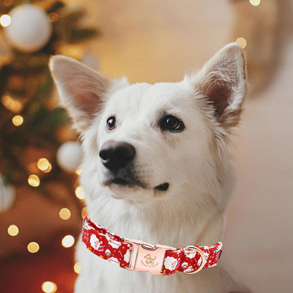 Elegant little tail Christmas Dog Collar, Red Santa Claus Print Pet Collar Dog Durable Cute Dog Collars Winter Holiday Male or Female Pet Gift Adjustable Dog Collar for X-Large Dogs
