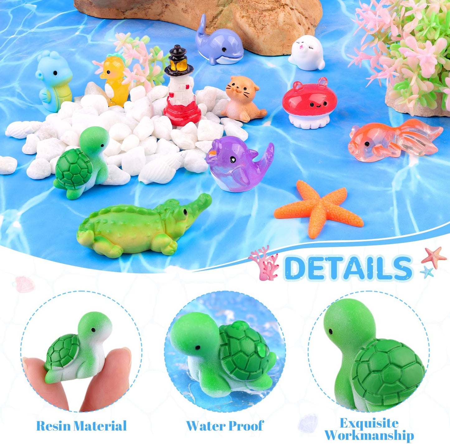45PCS Mini Resin Animals Tiny Cute Ocean Figurines, Miniature Sea Figures to Hide, Little Animal Toys Small Accessories for Topper Desk Garden Dollhouse Landscape Aquarium Ornaments Crafts & Decor