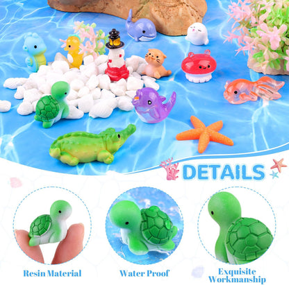 45PCS Mini Resin Animals Tiny Cute Ocean Figurines, Miniature Sea Figures to Hide, Little Animal Toys Small Accessories for Topper Desk Garden Dollhouse Landscape Aquarium Ornaments Crafts & Decor