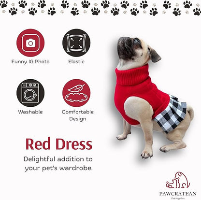 Cute Sweater for Dogs and Cats Soft Flannel Pet Outfit Warm and Cozy Animal Hoodie Small to Large Pet Clothes for Halloween Parties and Everyday Wear (Small, Red Dress)
