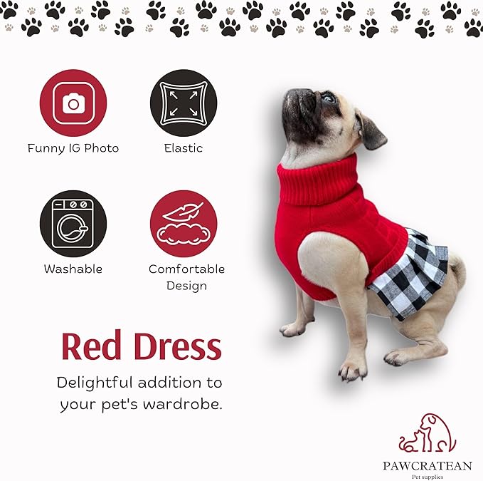 Cute Sweater for Dogs and Cats Soft Flannel Pet Outfit Warm and Cozy Animal Hoodie Small to Large Pet Clothes for Halloween Parties and Everyday Wear (Medium, Red Dress)