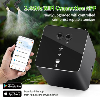 Reptile mister, WiFi reptile humidifier withAPP control, automatic mister for reptile tank,terrarium, adjustable 360° nozzle, self-priming pump, easy to use