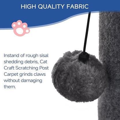 Cat Craft Bobcat Cat Scratching Post for Indoor Cats, Tall Cat Scratch Post, Carpet Cat Scratching Post with Replaceable Toys, Sturdy Base, Large, Gray