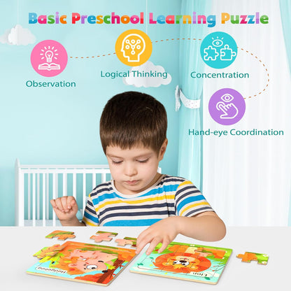 Wooden Puzzles for Toddlers, 8 Pack Animal Jigsaw Puzzles for Kids3-5, 9 Pieces Preschool Learning Activities, Learning & Educational Toys, Gift for Boys, Girls