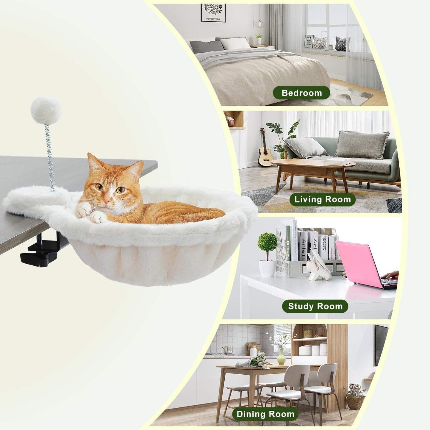 PAWZ Road Cat Bed for Desk with Interactive Plush Ball, 12 Inches in Diameter,Space-Saving Cat Desk Bed, White Cats Hammock for Table Supports Up to 40lbs, Medium