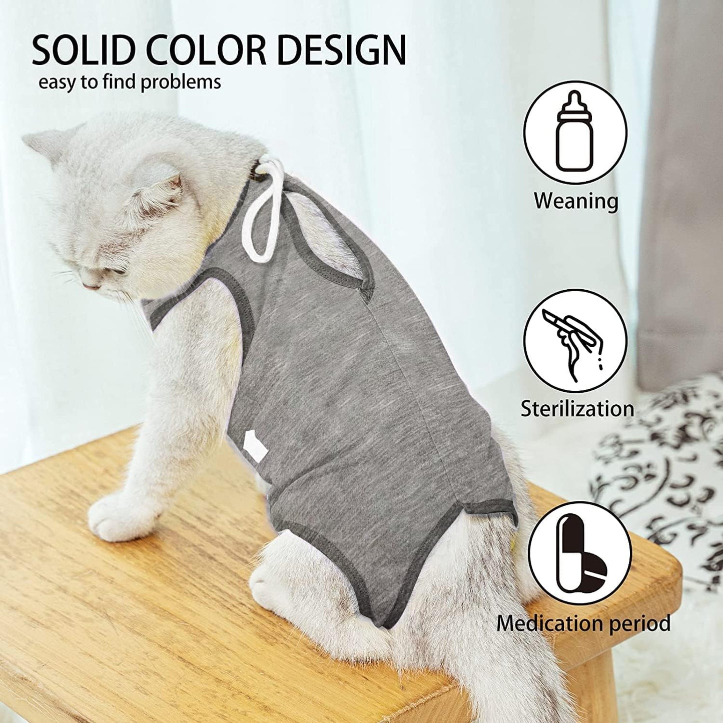 Kitten Onesies,Cat Recovery Suit for Abdominal Wounds or Skin Diseases,After Surgery Wear Anti Licking Wounds,Breathable E-Collar Alternative for Cat Grey S